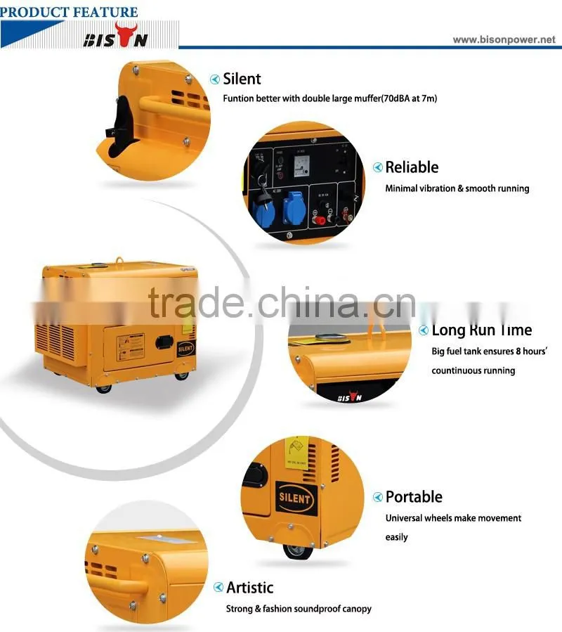 BISON(CHINA) Slient Electric Portable 5kw Diesel Generator Price