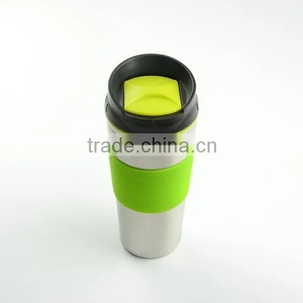 easy handle 450ml stainless steel mug with plastic lid
