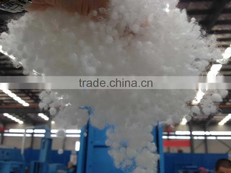 Washable synthetic down-like fiber ball cluster fill for garment jacket bedding pillow