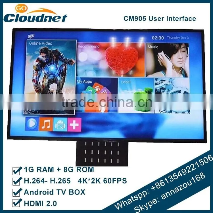 Hot Cloudnetgo CM905 4K S905 smart tv box quad core Android 5.1 Smart TV Lollipop live xbmc / Kodi streaming tv box OEM accepted