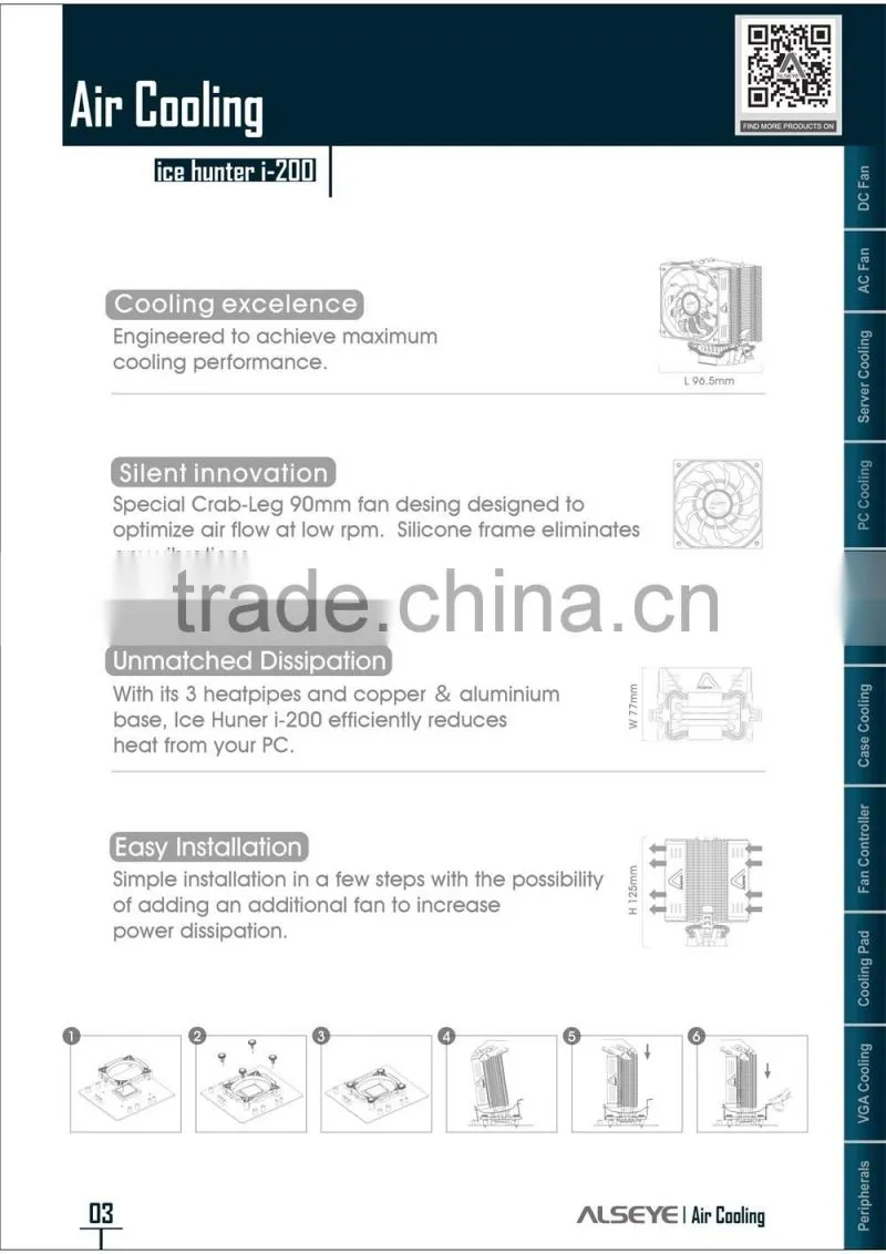 Alseye AB0801 manufacture Ice Hunter i-200 cpu cooler reviews computer case fan cpu cooler