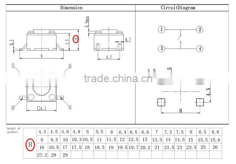 TSA06331 brown SMD Tact Switch