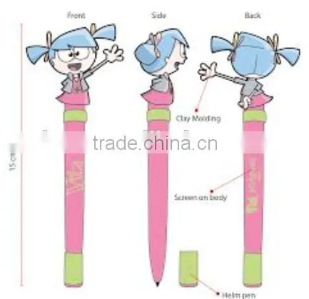 girl shape polymer clay ball pen