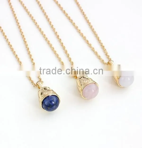 Wholesale African Beads Necklaces Design Small Bell Three Color Clean Nature Stone Jewelry Pendant Necklaces For Women