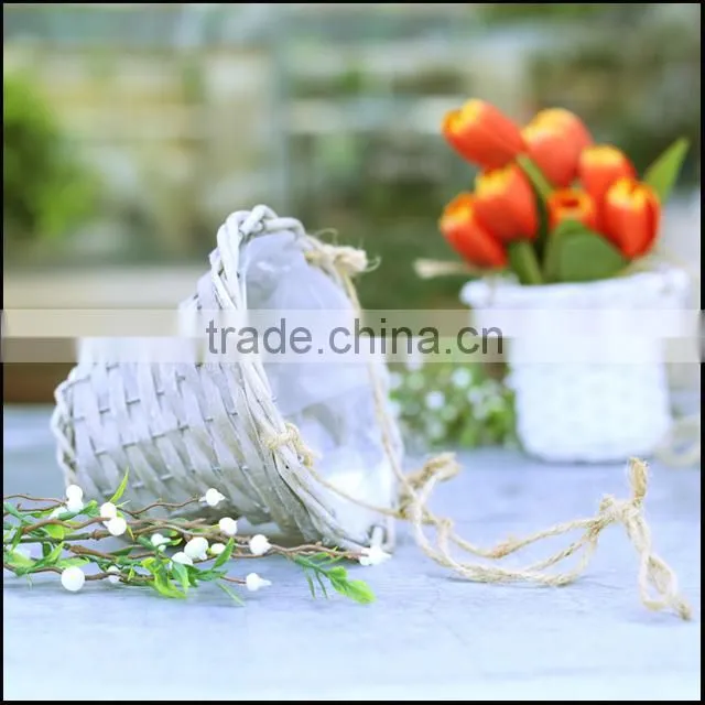 grey wash woodchip basket with rope handle