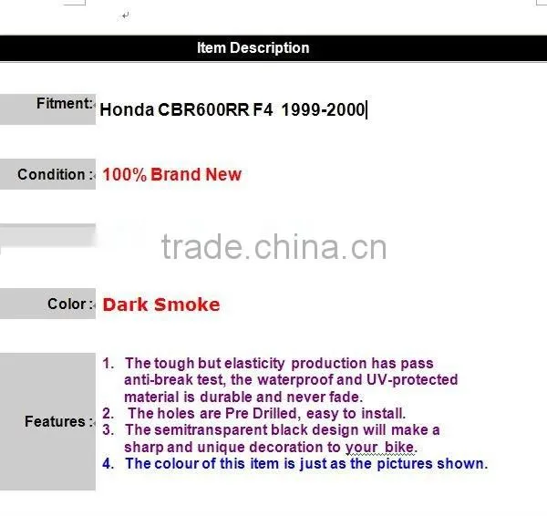 F4 CBR600RR 99-00 windshield/windscreen for honda windshield motorcycle part accesories