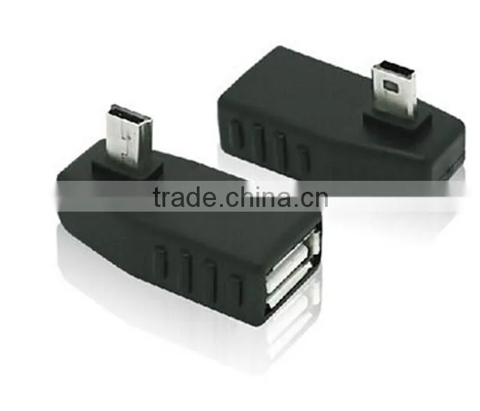 USB Type A Female to Mini USB Type B Male OTG 90 Degree Down Angle Adapter