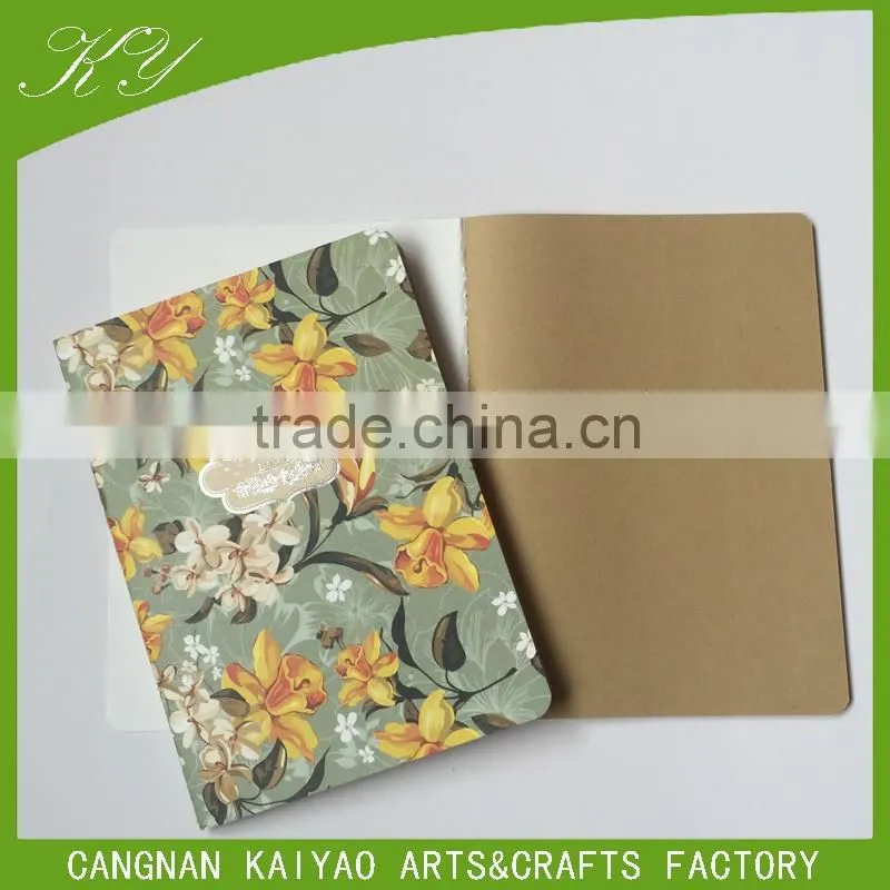 School Use Flower printed cover blank Kraft Paper Diary Notebook