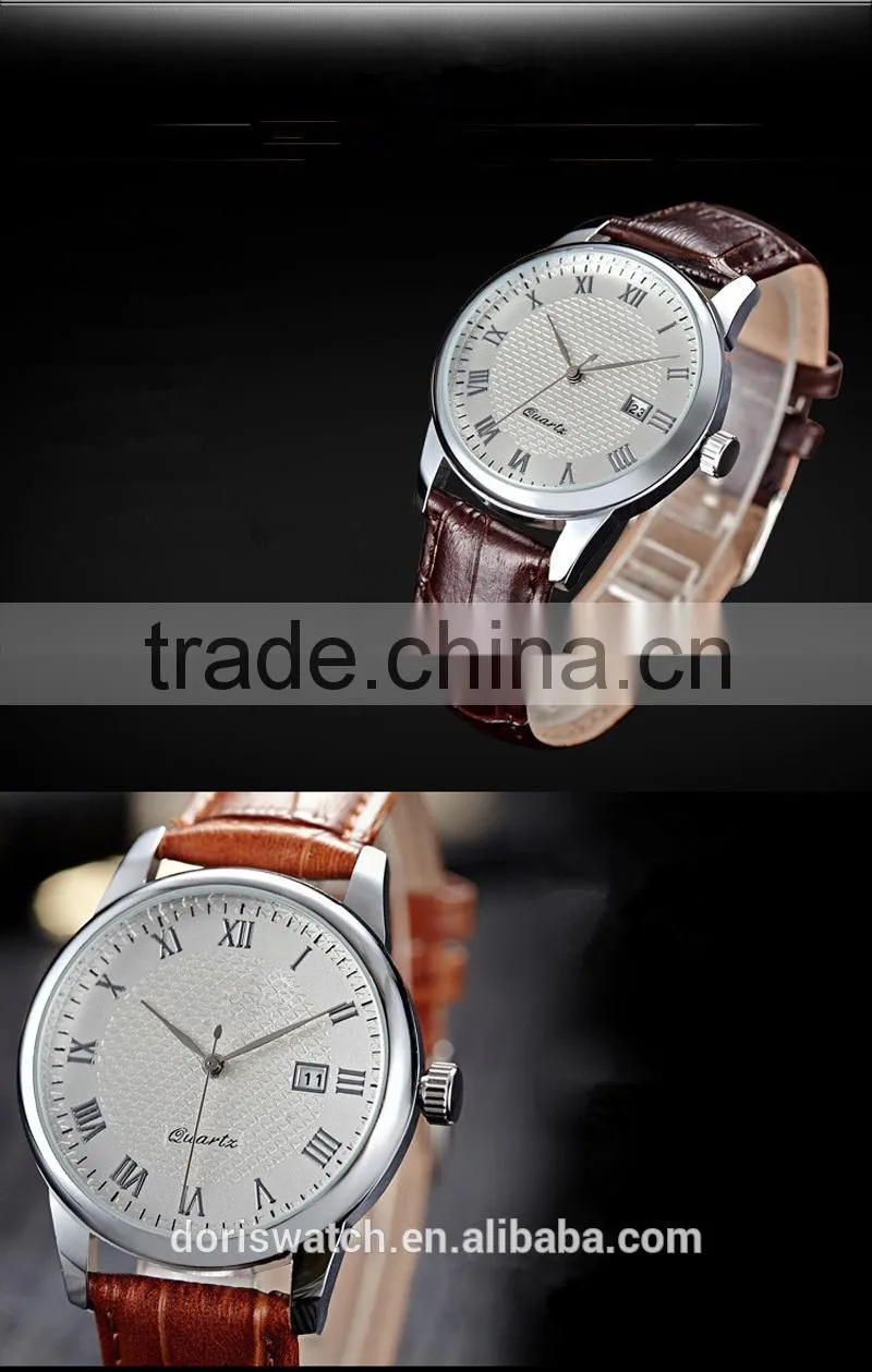 High Quality Men Watches Customized Leather Strap Big Dial Colck Hours Quartz Watches