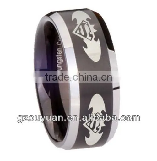 Shiny Superman and Batman Ring, Black Tungsten Carbide Ring