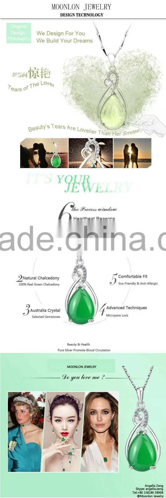Online jewellery shopping, gold plating natural chalcedony chain larimar necklaces