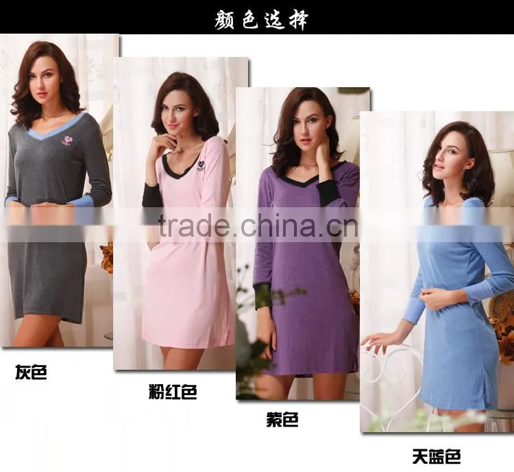 Women's 100 % Cotton Leisure Wear Sleep Lounge Soft Mini Dress Girls Autumn And Winter Home Wear
