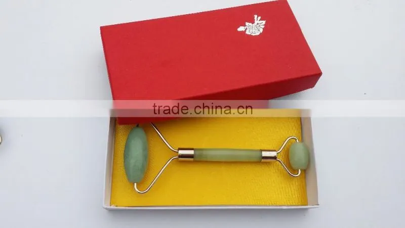 natural jade roller face massager with Natural jade with silver connector no gold connector