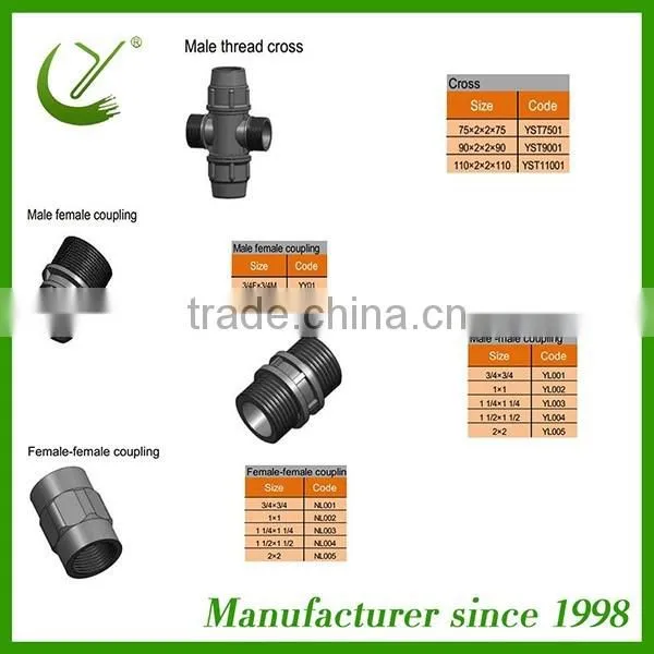 Factory selling PP Compression Fittings Tee, Elbow,Coupler,etc for Irrigation