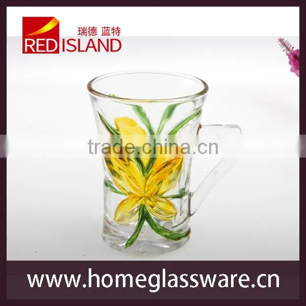 2016 new design colored flower glass mug with engraved flower