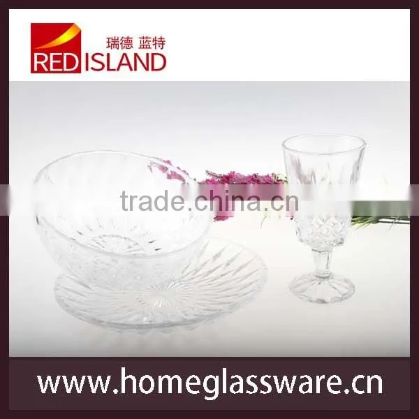 set of 3 pcs diamond glass plate set glass dish glass soup bowl