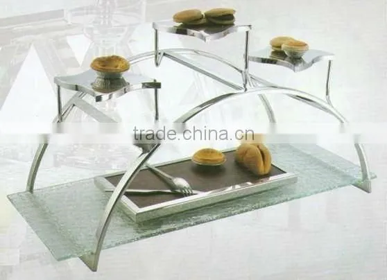 3 layer glass board Stainless steel buffet display shelf/dessert display/Dessert frame/ Hotels buffet set