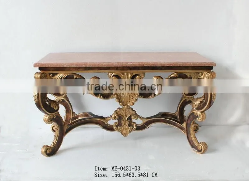 Arabic Living Room Furniture Hand-Carved Console Desk with Marble