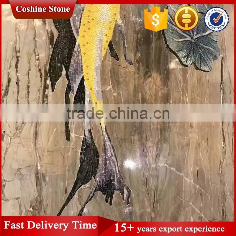 Yellow fish in the middle reaches of the water marble stone mosaic
