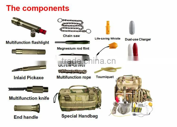 Mutifunction Outdoor Knife Shovel Hoe Screw Driver Flashlight Camping Equipment