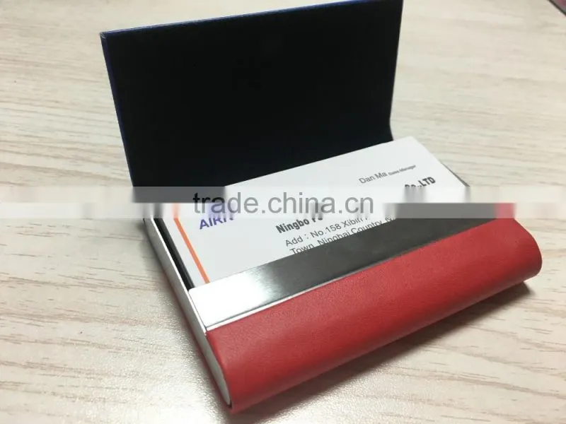 Double sides pu leather&Metal personalized leather business card holder portable business card holder