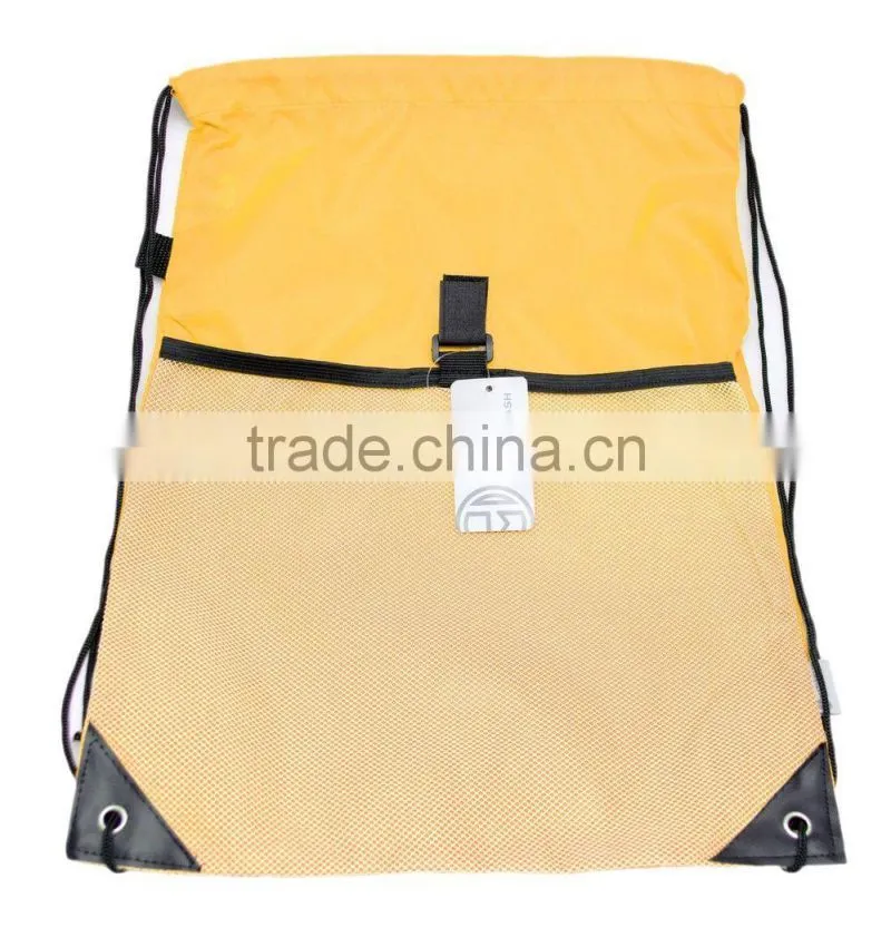 Promotional Custom Designed Mesh Drawstring Backpacks/Wholesale string bags with front mesh pockets