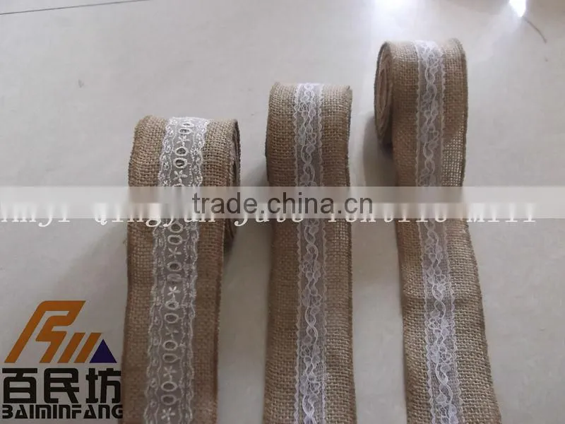 natural wired edge burlap craft ribbon 2.5''*5Y for decoration