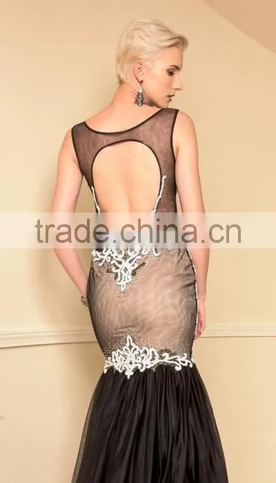sexy backless mermaid lace prom evening dress for young girls