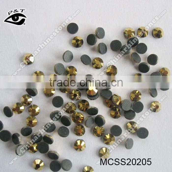 Hot fix MC SS16 Gold Color Rhinestone Machine Cut Crystals Jet Gold Hematite For Clothing