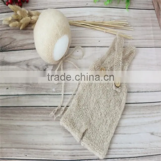 Knit mohair romper crochet newborn sitter newborn bonnet and pant full sets knit mohair romper photography porps