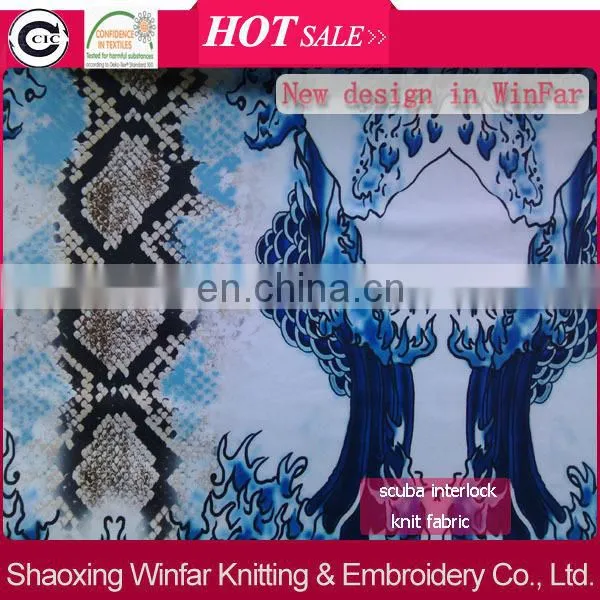 Shaoxing winfar Textile New Design DTY Polyester Scuba custom Digital Printing on Knitted Fabric