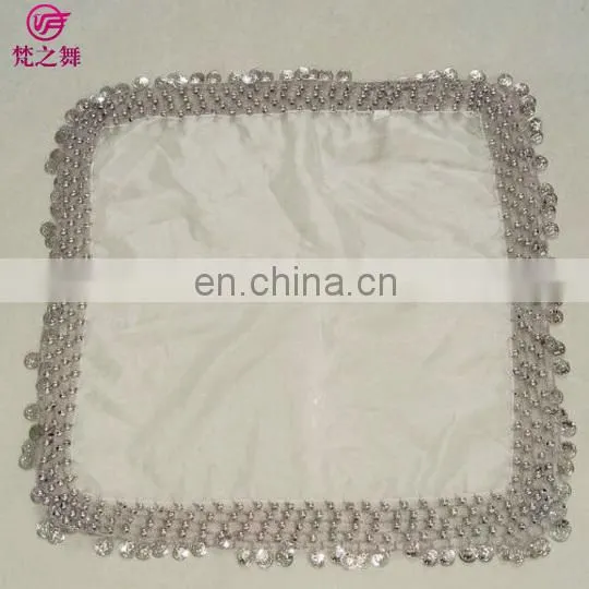 Arabic organza retangal 50*50cm belly dance veil scarf with handmade siver and gold coins P-9037