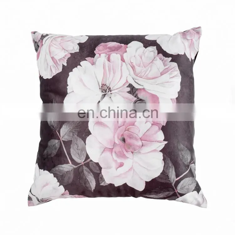 2019 amazon top seller new design peony flower printed black Cushion Cover Pillowcase
