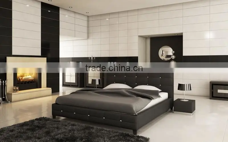 Luxury white leather bed with high headboard