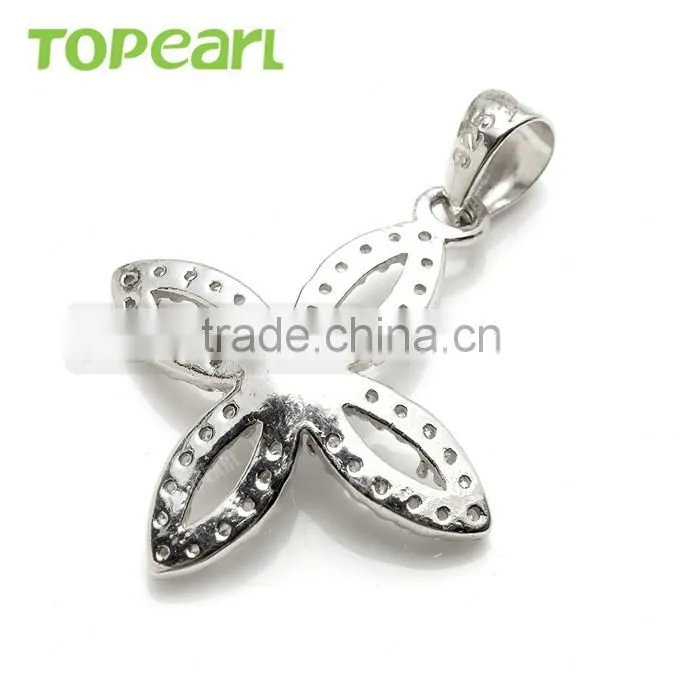 Four Petals 925 Sterling Silver Pendant Mountings Clear Cubic Zirconia Jewelry Findings & Components 9PM122