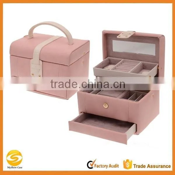 popular high quality leather jewelry display box,pink leather jewelry box,faux leather jewelry box
