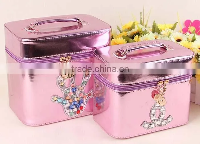Pink Leahter Makeup Cosmetics Studio Case Jewelry Storage Organizer,Beauty vanity train case