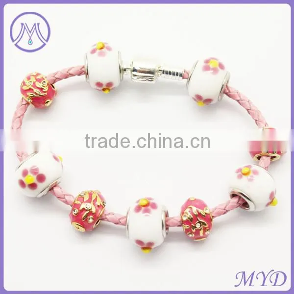 handmade color leather bracelets wholesale with DIY beads