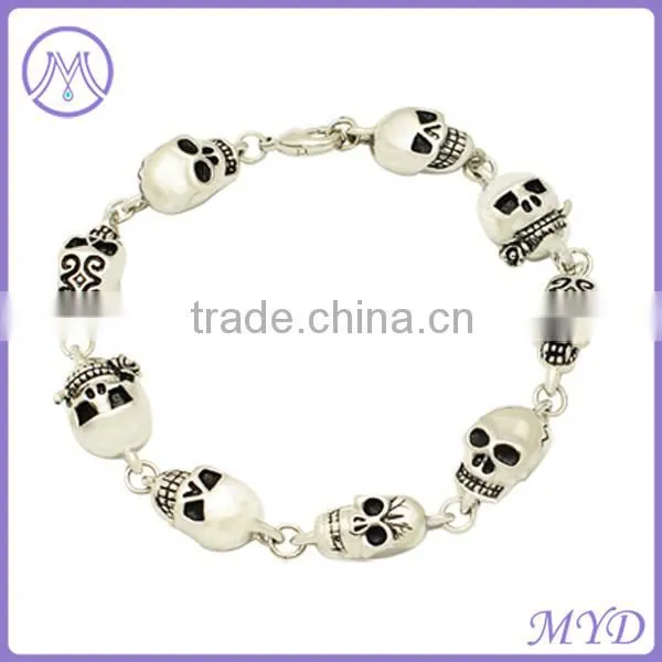 antique silver plated stainless steel mens skull bracelet