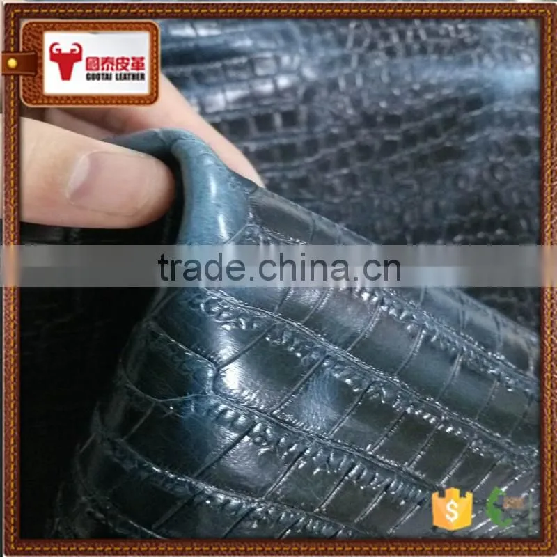 PU coated crocodile embossed cow split leather