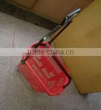 made in China rolling plastic supermarket basket with wheels