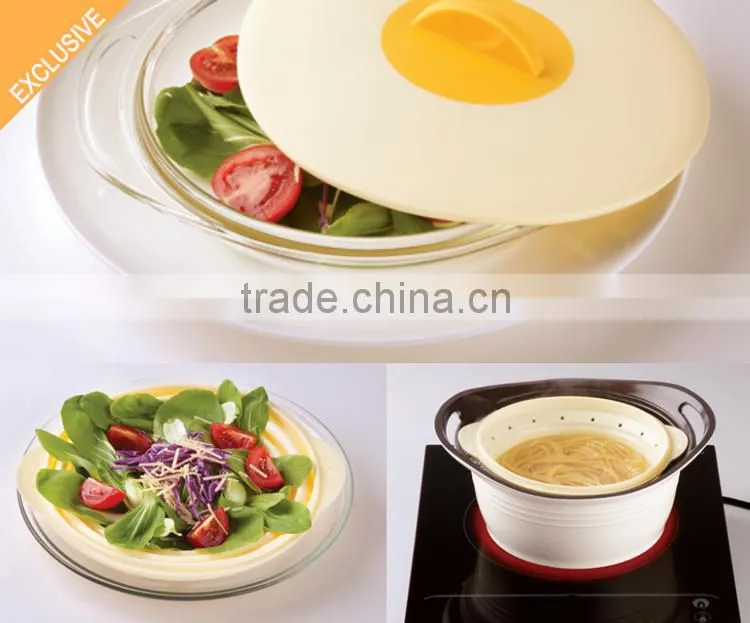Collapsible Silicone steamer, set of 3, Combine with lid, colander, bowl, BPA FREE, FDA, LFGB, DGCCRF
