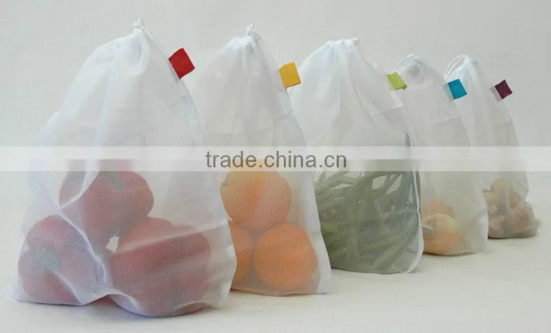 Set of 5 Reusable Produce Drawstring shopping Bags