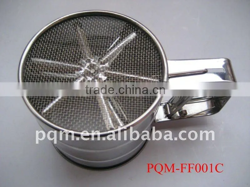 Durability passing FDA 10.3* 9.9 cm hand pressing stainless steel flour sifter with 1 lays meshes 001C