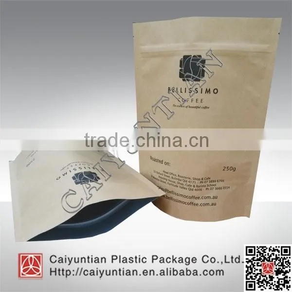 Aluminum valve coffee bag stand up coffee pouch with zipper customized printing logo