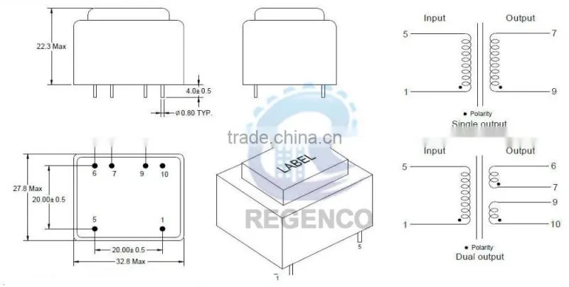 Encapsulated Transformers EI30, 1.0VA