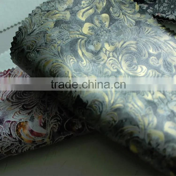 2016 hot sell Multi-color spraying printing pattern pu artificial leather fabrics 100% visco faux leather for bags garment
