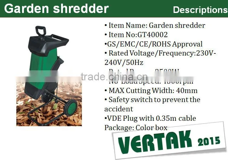 2015 new promotion model plastic garden shredder machine/paper shredder prices