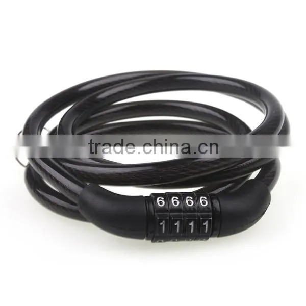 Durable Black Bike Bicycle 4 Digital Code Password Combination Lock Cable