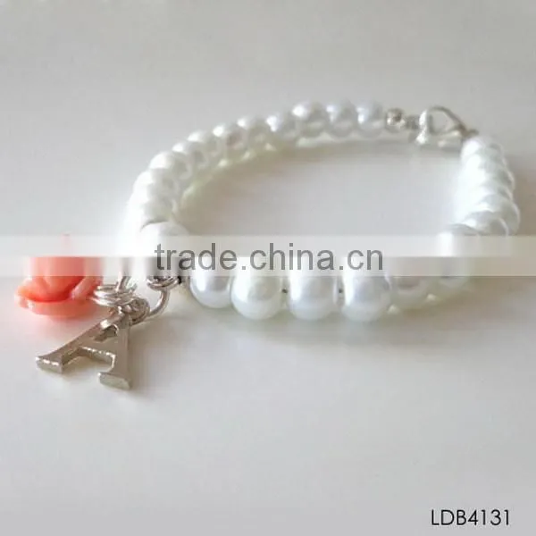 Fashion pearl bracelet with rose letter A pendant chinese manufacturer